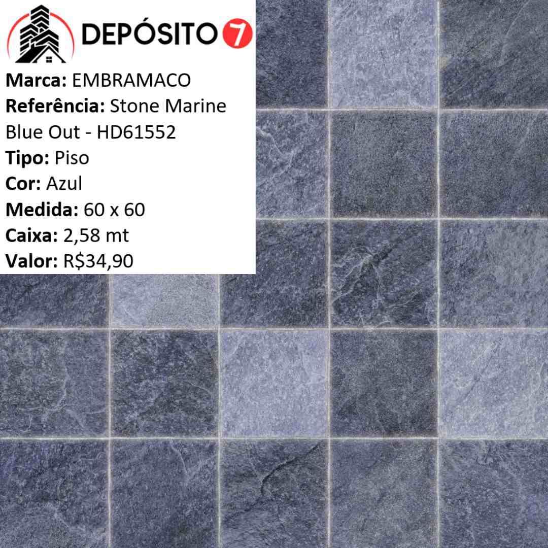 EMBRAMACO PISO 60X60 STONE MARINE BLUE OUT HD61552 (CAIXA COM 2,58MT) 